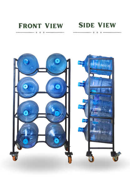 Dual 4-Tier Water Jug Rack With Wheels & Brakes