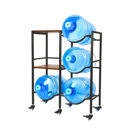 Dual 3-Tier WaterRack™ with 2 Wooden Shelves, Wheels & Brakes