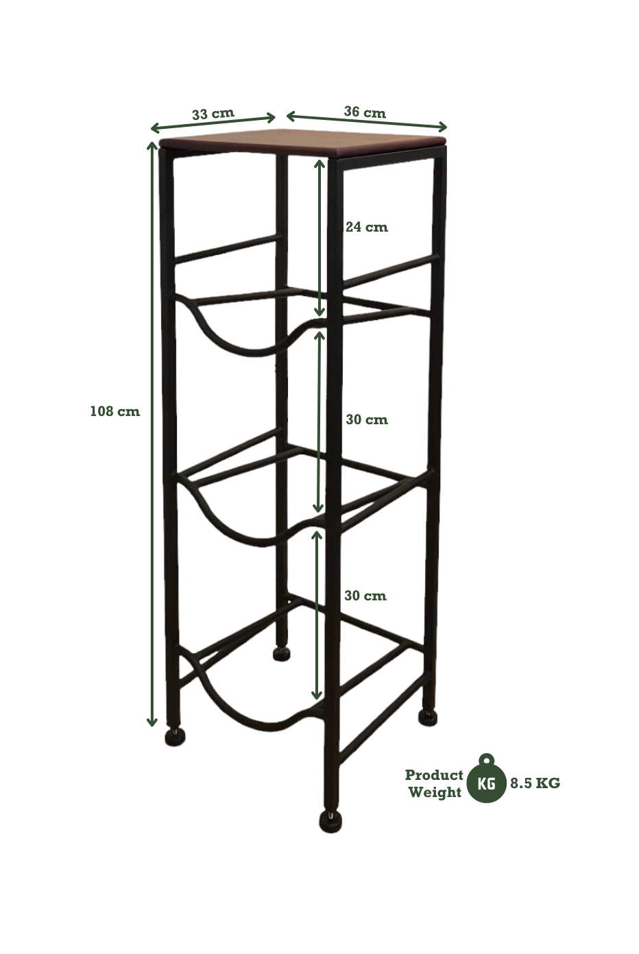 3-Tier Water Jug Rack With Wood Shelf
