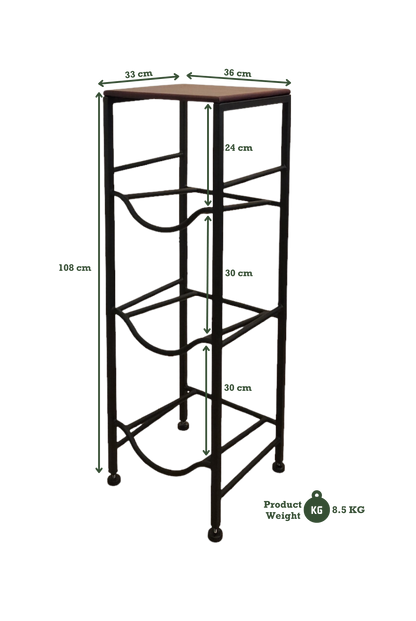 3-Tier Water Jug Rack With Wood Shelf