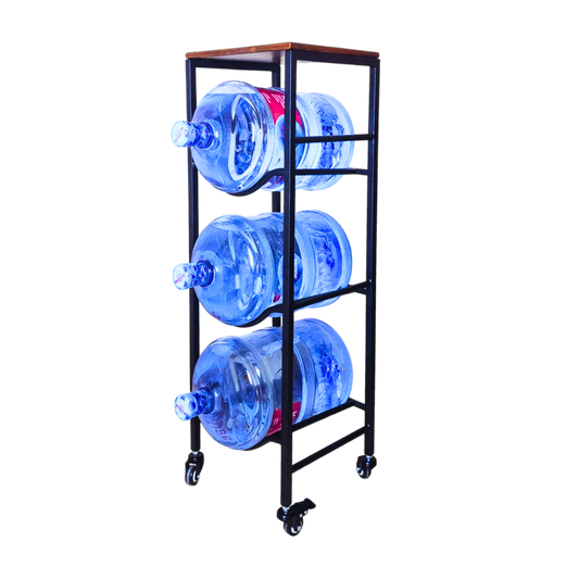 3-Tier Water Jug Rack With Wood Shelf, Wheels & Brakes