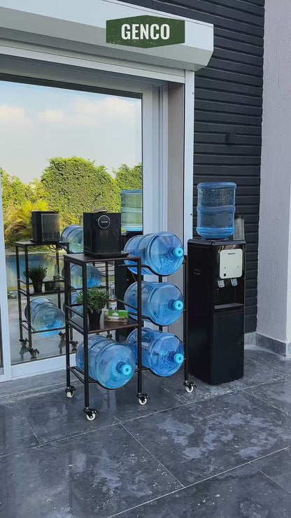 Dual 3-Tier WaterRack™ with 2 Wooden Shelves, Wheels & Brakes